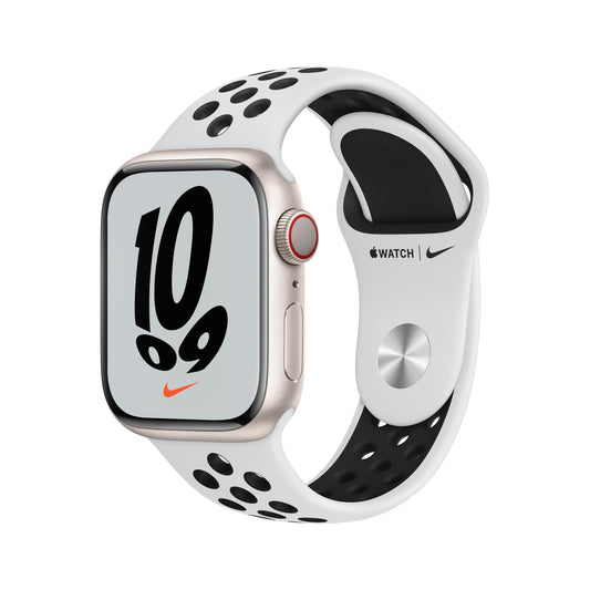 Apple Watch Nike Series 7 (GPS + Cellular) - Caja de aluminio en blanco estrella de 41 mm - Correa Nike Sport platino puro/negra - Talla única