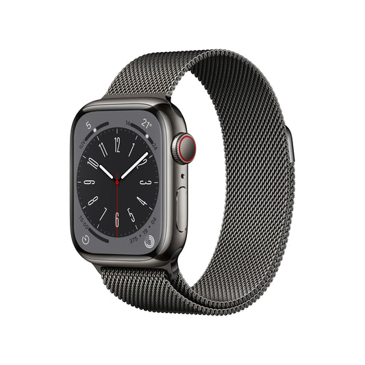 Apple Watch Series 8 (GPS + Cellular) - Caja de acero inoxidable en grafito de 41 mm - Pulsera Milanese Loop en grafito
