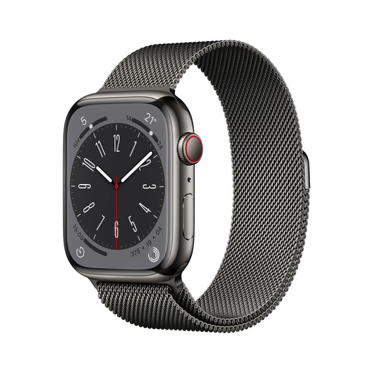 Apple Watch Series 8 (GPS + Cellular) - Caja de acero inoxidable en grafito de 45 mm - Pulsera Milanese Loop en grafito