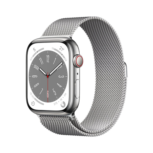 Apple Watch Series 8 (GPS + Cellular) - Caja de acero inoxidable en plata de 45 mm - Pulsera Milanese Loop en plata