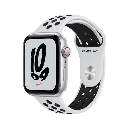 Apple Watch Nike SE (GPS + Cellular) - Caja de aluminio en plata de 44 mm - Correa Nike Sport platino puro/negro - Talla única