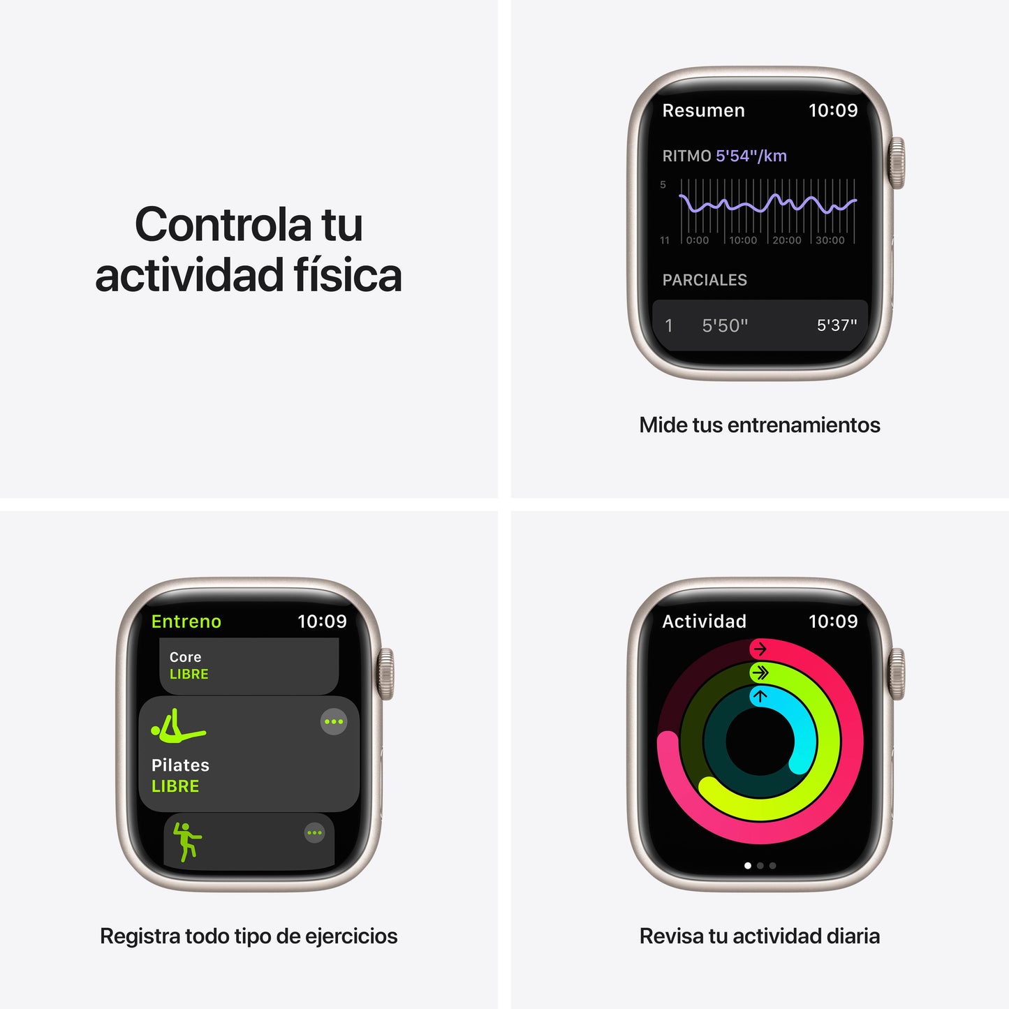 Apple Watch Nike Series 7 (GPS) - Caja de aluminio en blanco estrella de 45 mm - Correa Nike platino Sport puro/negro - Talla única