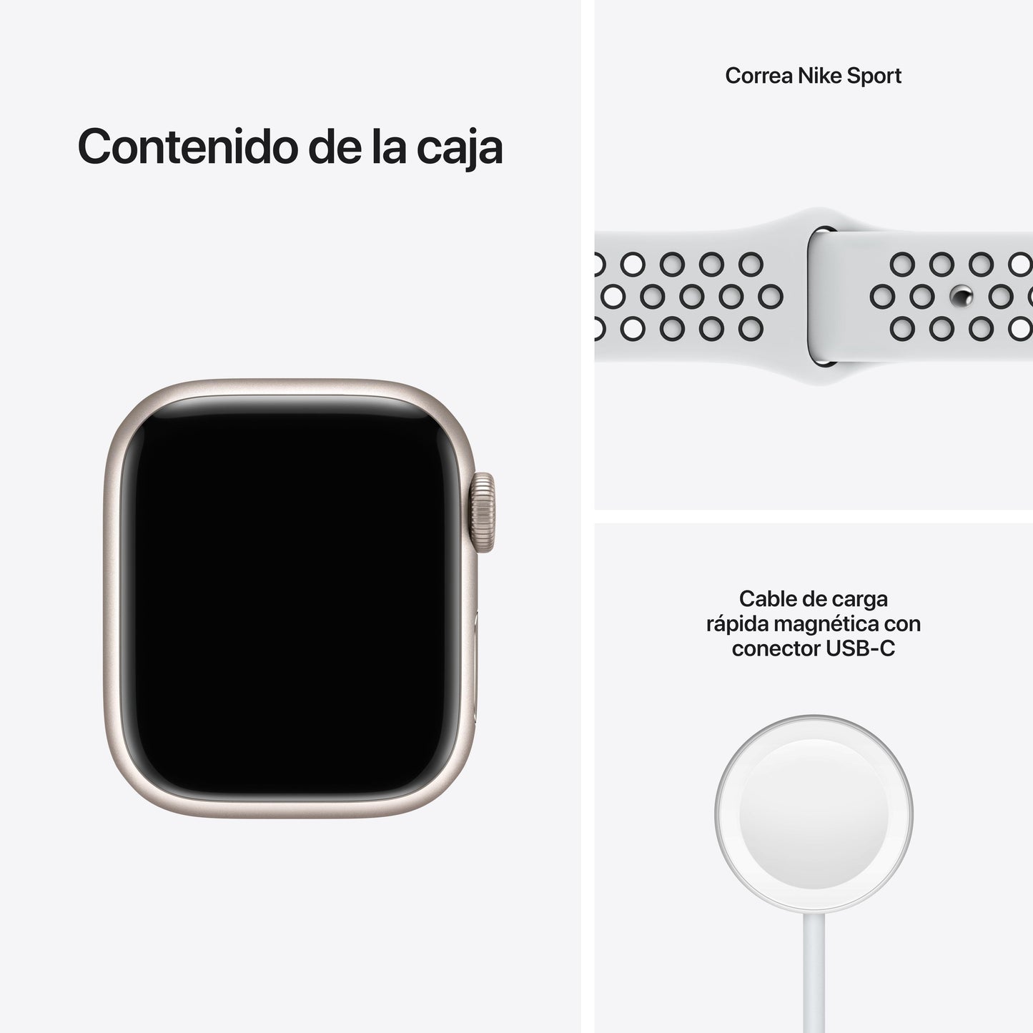 Apple Watch Nike Series 7 (GPS + Cellular) - Caja de aluminio en blanco estrella de 41 mm - Correa Nike Sport platino puro/negro - Talla única
