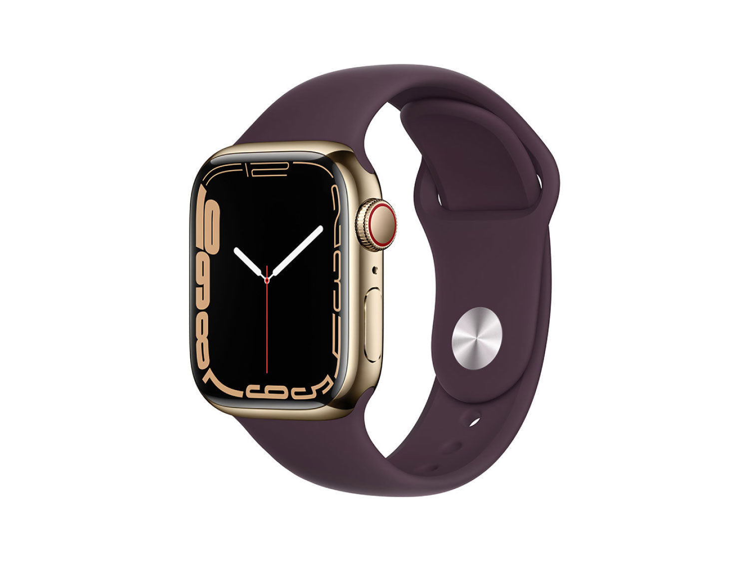 Caja de acero inoxidable Apple Watch Series 7 con correa deportiva color cereza oscuro - Regular