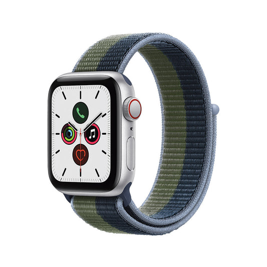 Apple Watch SE con caja de aluminio y correa deportiva azul abismo/verde musgo